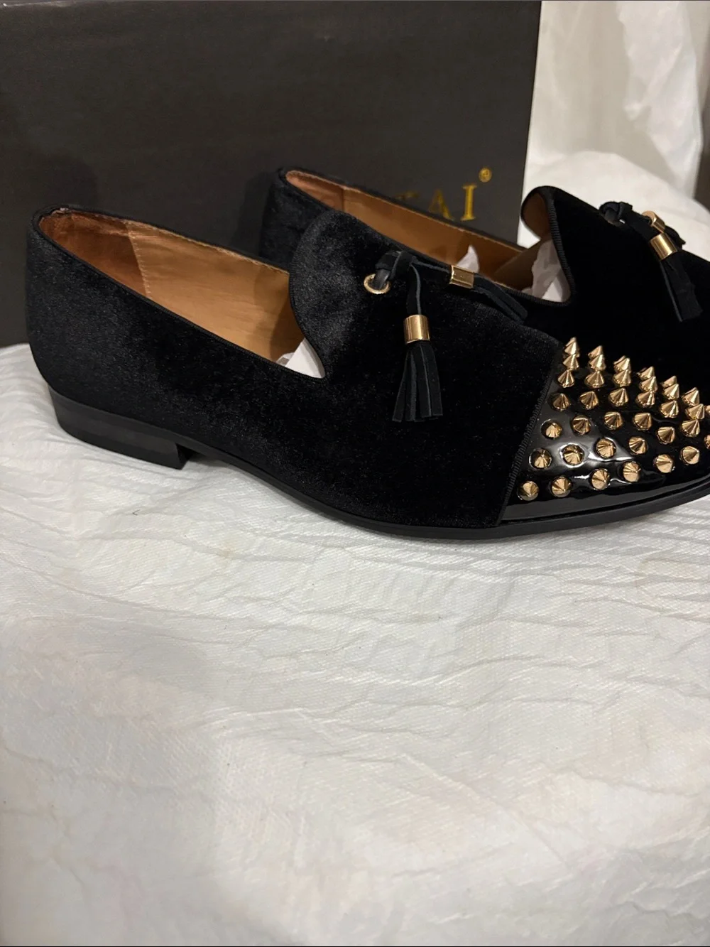 Black Studded Tassel Loafers - size 9